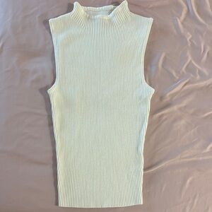 Ribbed Sleeveless Mockneck Top - Cream